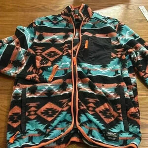 WESC Jacket Men's M Women’s‎ L Blue Black Fleece Aztec Southwestern Full Zip
